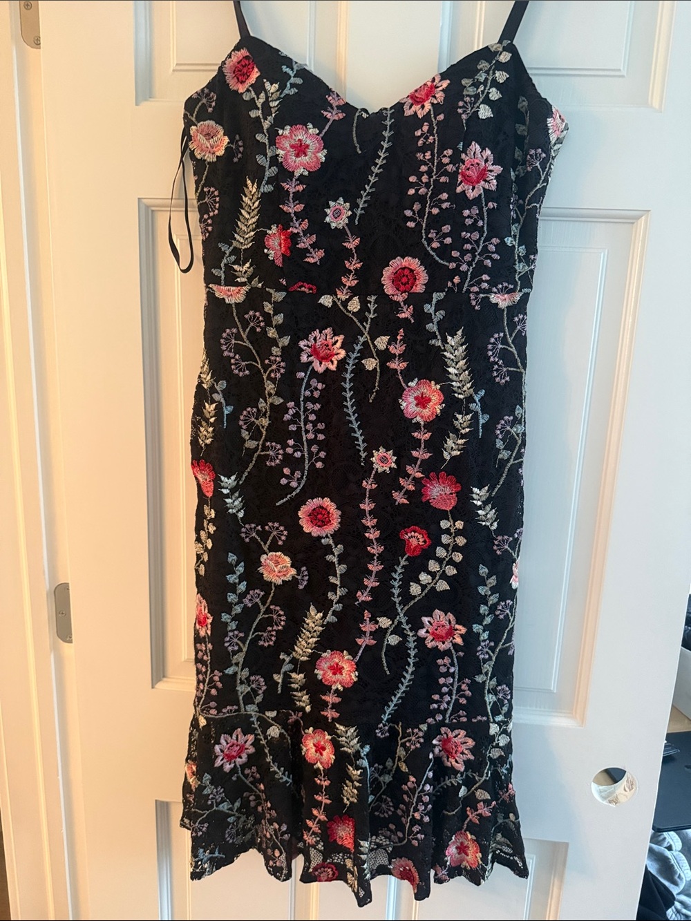Siena Studio Black Floral Embroidered Midi Slip Dress